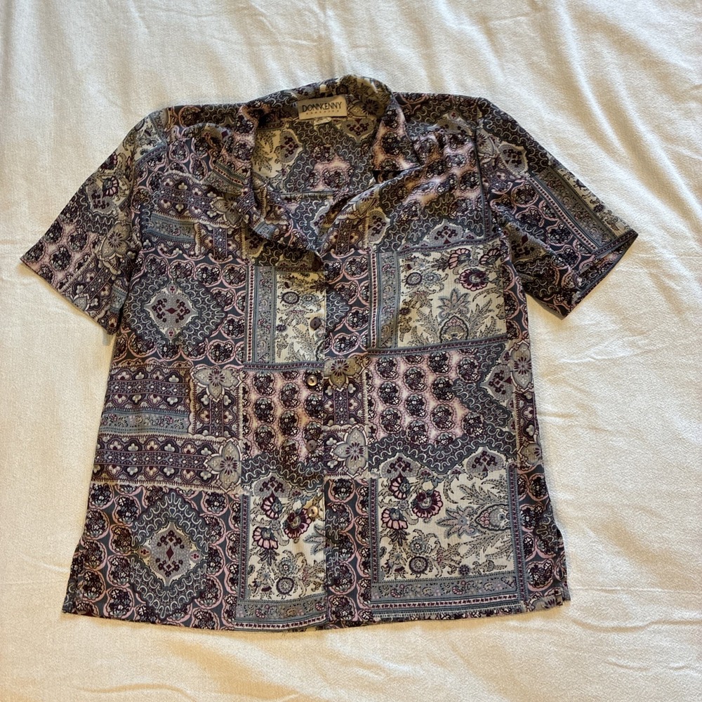 VTG Women's Shirt Medium Multicolored Button-Down Pattern Collar‎ Boho Aloha